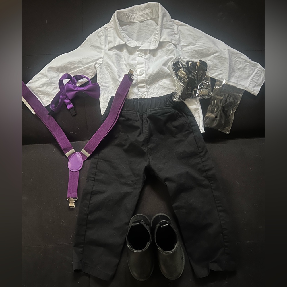 Toddler boys dress suit with extra suspenders and shoes